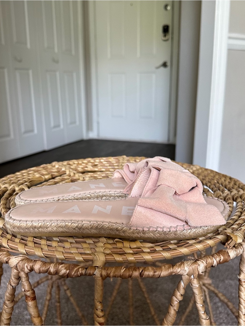 Manebi Blush Pink Suede Bow Espadrille Slide Sandals Women’s 38 US 7.5 - Picture 6 of 11